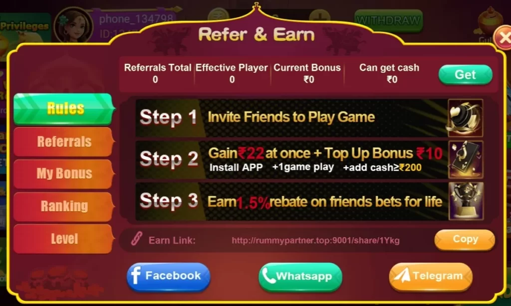 Rummy partner refer and earn